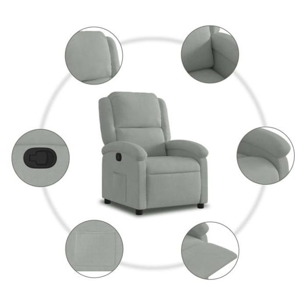 Fauteuil relax TV med komfortabel polstring og manuel vippefunktion i lys grå fløjl DEC027922 Grå