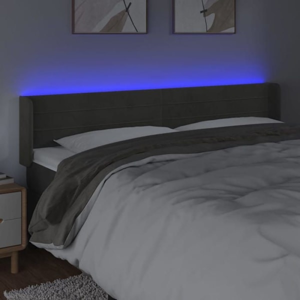 Hovedgærde til seng med LED-møbel 203 x 16 x 78/88 mørkegrå fløjl Mörkgrå