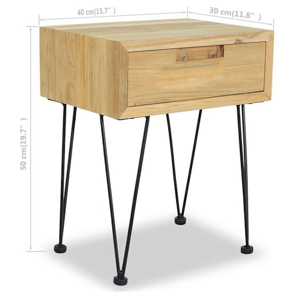 Sæt med 2 natborde med skuffe 40 x 30 x 50 cm massiv teak og smedet jern DEC034759 Guld