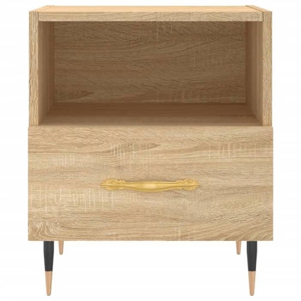 Sæt med 2 natborde med skuffe og åbent rum 40 x 35 x 47,5 cm ingenieritræ farve eg og jern DEC035234 kastanj