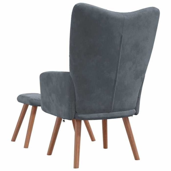 Lounge fåtölj soffa design modernt med fotpall i mörkgrå sammet DEC026523 Grå