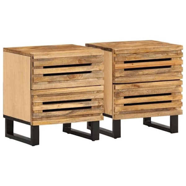 Sæt af 2 natborde med to skuffer 40 x 34 x 46 cm massivt mangotræ og stål DEC034801 kastanj