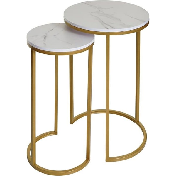 Sættet med 2 sideborde i marmor MDF hvid og gylden til plantehold, kanapende.