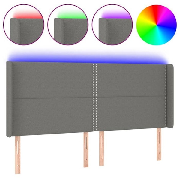 Sängynpääty lisävaruste makuuhuoneeseen LED-huonekalu 203 x 16 x 118/128 tummanharmaa tekstiili