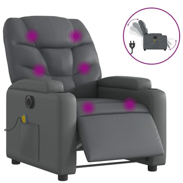 TV-relaxfåtölj med massagefunktion, elektriskt lutbar, 6 massagepunkter i grå PVC DEC027182 Grå