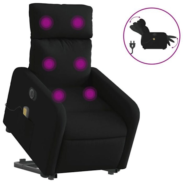 Relaxationsstol med massagefunktion og elektrisk løftefunktion i sort stof DEC027824 Svart