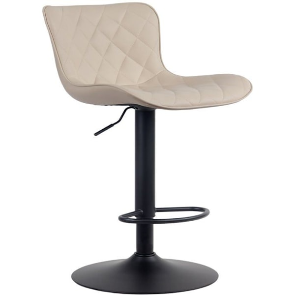 Barstol x1 dekorative syninger trumpetfod justerbar højde i sort metal sæde i creme PVC 10_0004857 Grädde