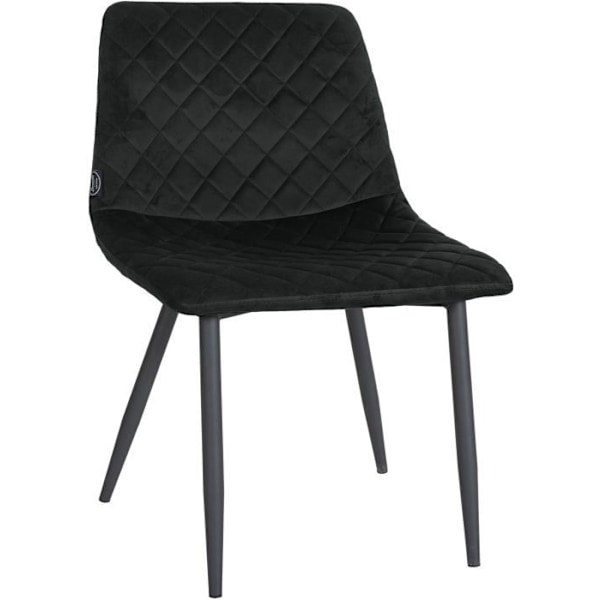 Spisestol x1 med dekorative diamant-syninger, sort velour sæde og sorte metalben 10_0001497 Metall