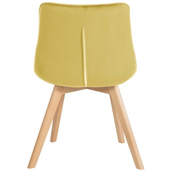 Spisestole x1 skandinavisk design med firkantede syninger i gul velour, lys træben 10_0002187 kastanj