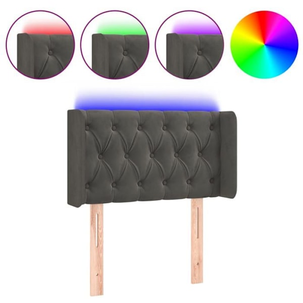 Senggavl med LED, polstret, 83 x 16 x 78/88, mørkegrå velour, til soveværelse.