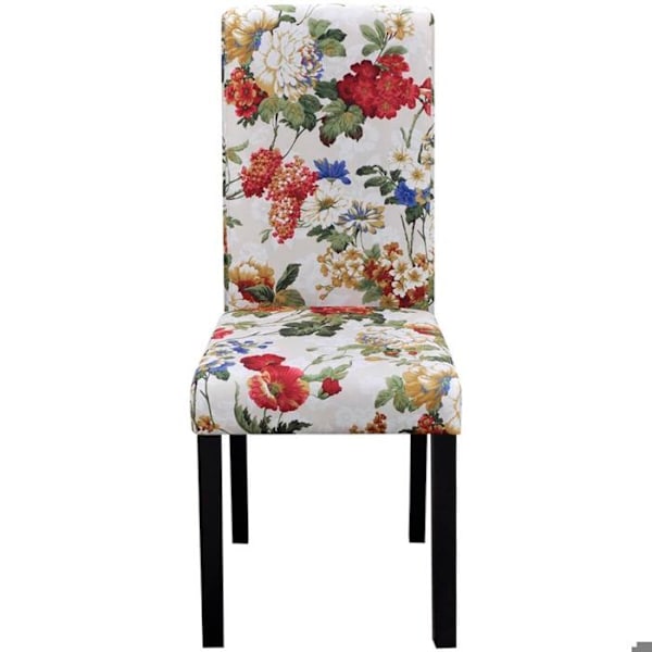 Förpackning med 4 st rustik stil matstolar med flerfärgad blomsterdesign i tyg.