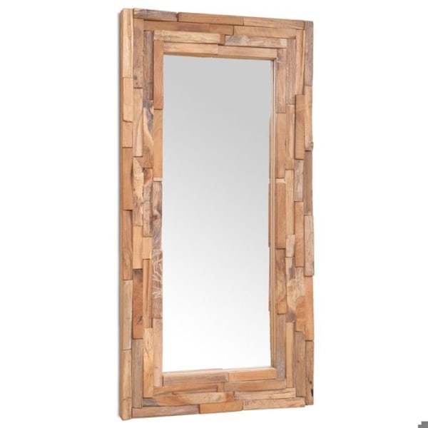 Rektangulært vægspejl i teaktræ brun og glas 120 x 60 cm DEC022673 kastanj