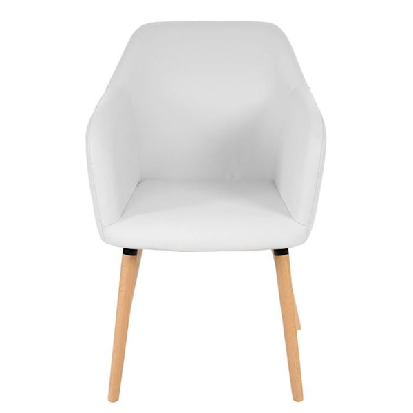 Spisestol til køkken i retro design i hvidt syntetisk materiale med lys træben.