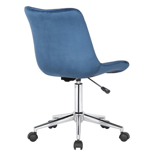 Blå sammetskontorsstol på hjul modern design justerbar höjd