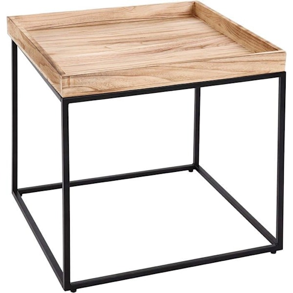 Side table lav borde sofabord i naturligt paulownia-træ og metal 60 x 60 x 60