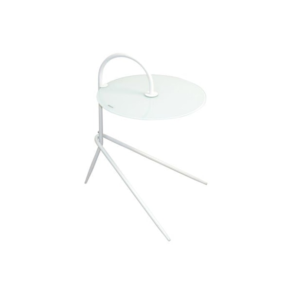 Moderne sidebord med hvidt tubular stålben og rundt hvidt glasbordplade DEC050101 Vit
