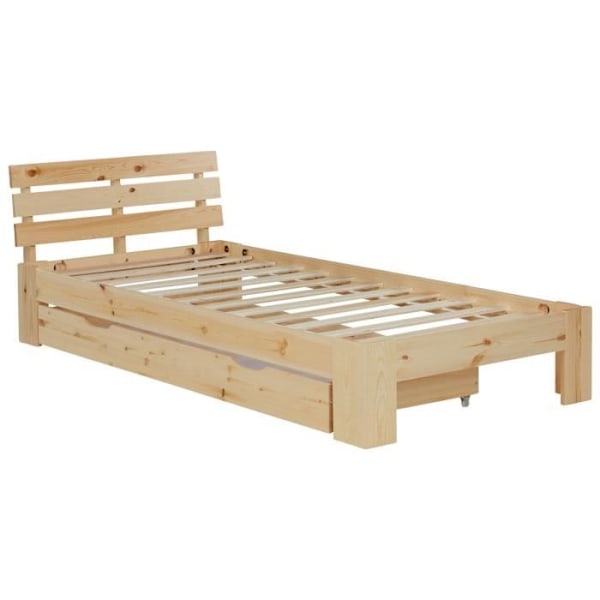 Lyst simpel i træ - MÆRKE - 90x200 cm - Sengebund med lameller - Opbevaringsskuffe - Beige
