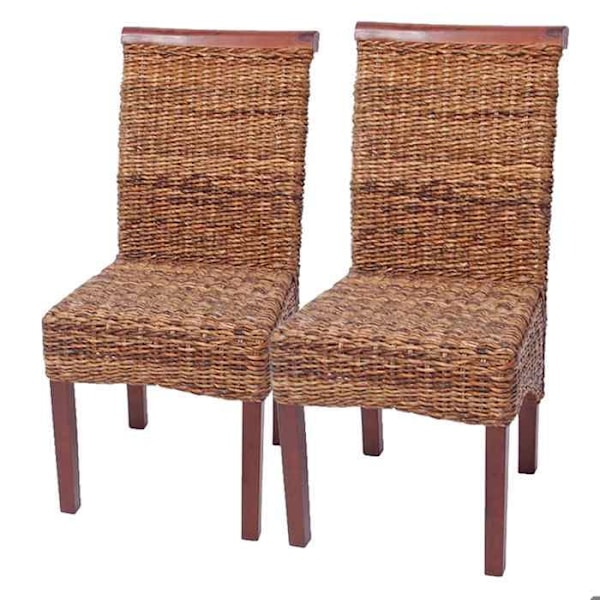 Set om 2 matstolar i flätad banan, rustik design 04_0000195 Flerfärgad