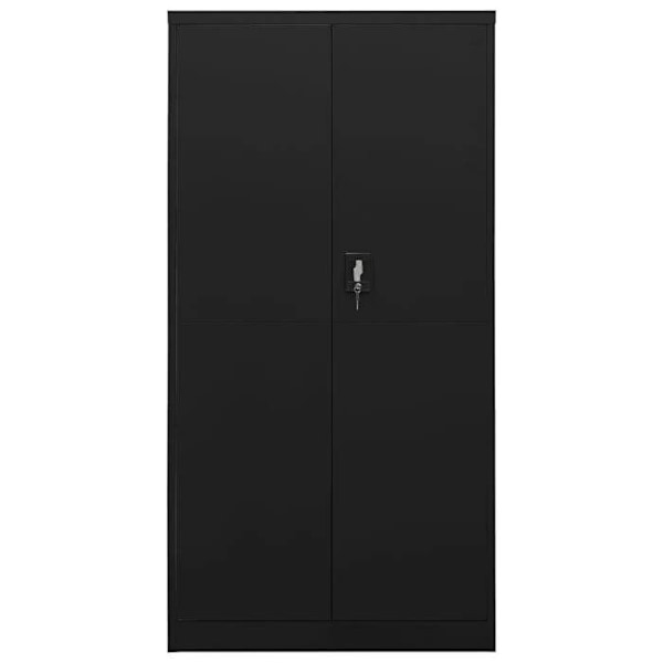 Toimistokaluste, varastokaappi, jossa 2 ovea ja 4 hyllyä, mitat 90 x 40 x 180 cm, musta teräs DEC024489 Svart