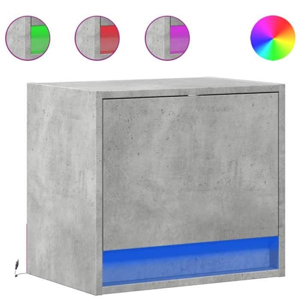 Sæt af 2 væghængte natborde med LED-lys 45 x 31 x 40,5 cm grå ingeniørtræ DEC036154 kastanj