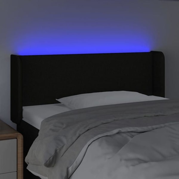 Hovedgærde til seng, soveværelse, møbel med LED 83 x 16 x 78/88 sort stof