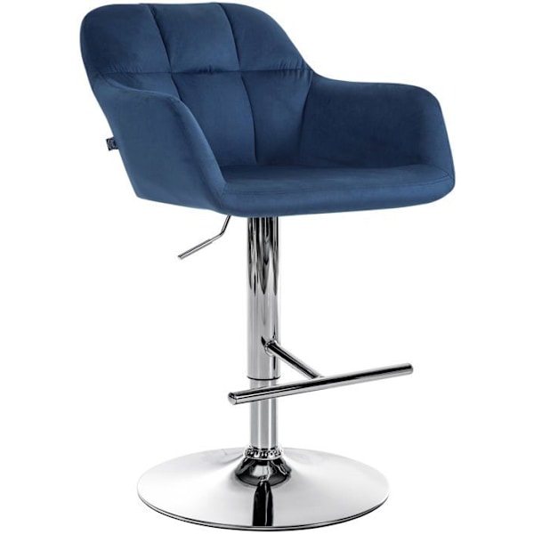Barstol høj x1 funktion rotation 360° i blå velour med dekorative sømme metal stel krom 10_0005265 Blå