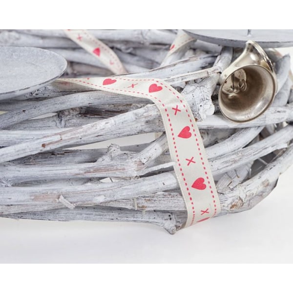 Adventtikruunu ympyrä jouluaskartelutuli 30 cm valkoinen harmaa punaisilla kynttilöillä 04_0002563 Vit