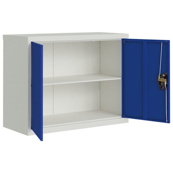 Caissons à tiroirs meuble de bureau avec portes verrouillables 90 x 40 x 70 cm en acier gris clair et bleu DEC024550 Blå