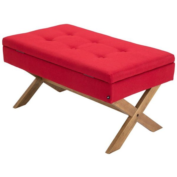 Banquette ved fodenden af sengen 98 cm med opbevaringsplads i rød stof med dekorative knapper, lyse ben 10_0003665 Guld