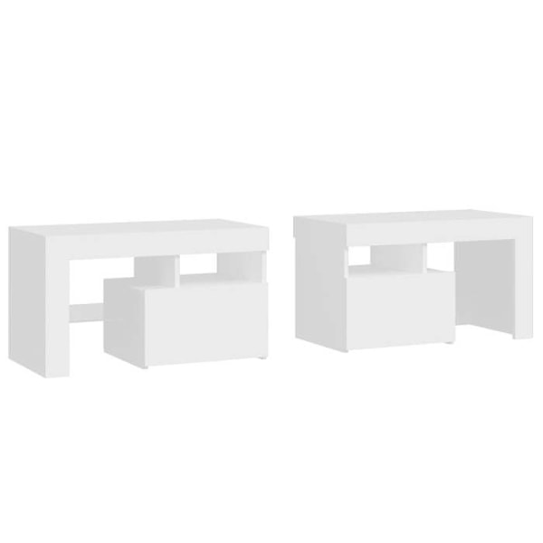 Set med 2 sängbord med LED-lampor, förvaringsutrymme med dörr, 70 x 36,5 x 40 cm, vit ingenjörsträ DEC0353 Vit