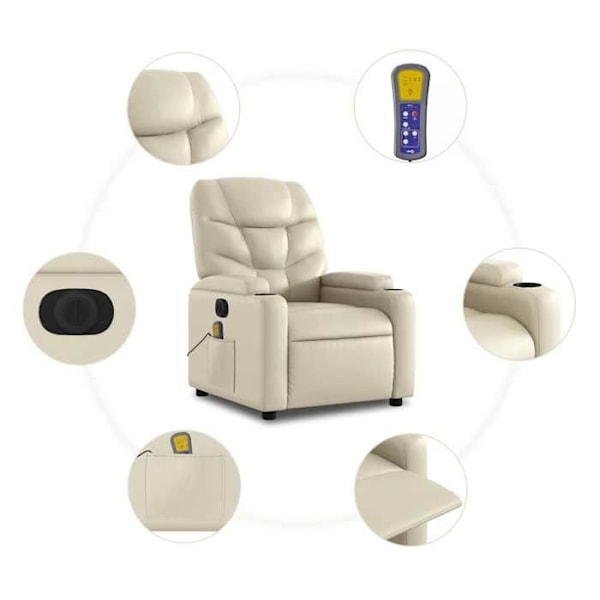 TV afslapningsstol med massagefunktion, elektrisk justerbar, 6 massagepunkter i PVC creme DEC027145 Grädde
