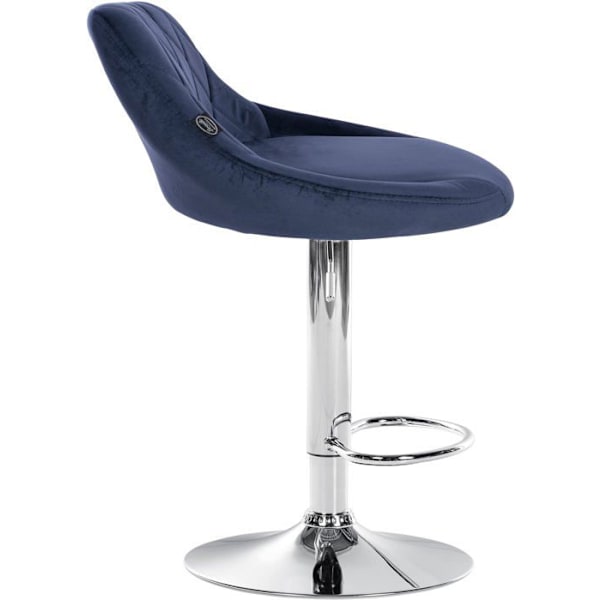 Barstol i blåt velour med dekorative syninger, roterende, metalstand i krom TDB10672 Blå