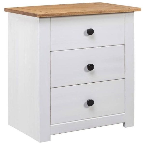 Natbord med 3 skuffer 46 x 40 x 57 cm massiv fyrretræ hvid DEC033412 Vit
