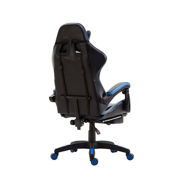 Kantstol med teleskopisk fodstøtte, sporty gamer-design i sort/blå PVC og plast 10_0002507 Blå