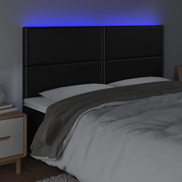 Sänggavel tillbehör säng sovrum möbel med LED 200 x 5 x 118/128 cm syntetisk svart TDL0200632 Svart