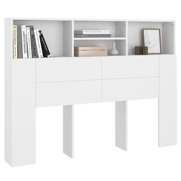 Hovedgærde med opbevaring til sengetilbehør natbord hylde 140 x 19 x 103,5 MDF hvid