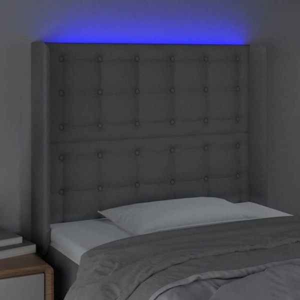 Sänggavel - TDL - 103x16x118/128 cm - Ljusgrått tyg - Färgglad LED - Justerbar höjd Grå