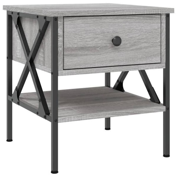 Sæt med 2 sengeborde med skuffe og hylde 40 x 42 x 45 cm ingenieurtræ grå og jern DEC035728 kastanj