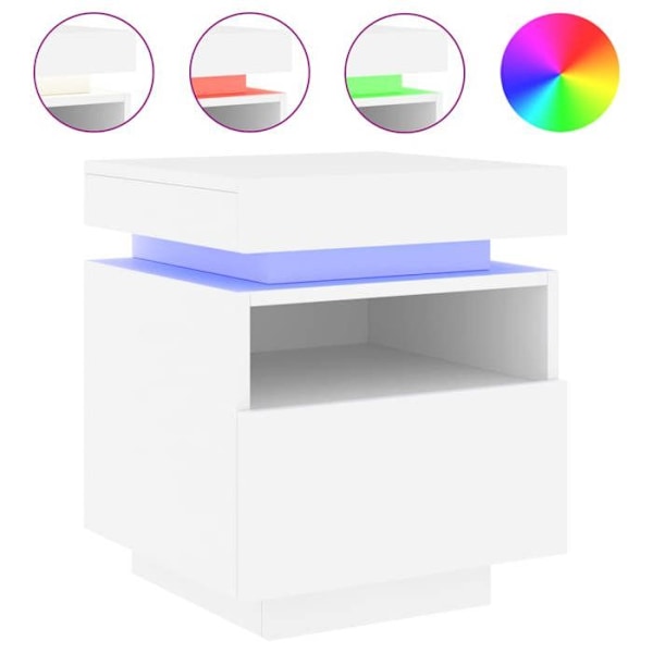 Set med 2 sängbord med lådor och RGB LED-lampor 40 x 39 x 48,5 cm i vitt ingenjörsträ DEC032825 Vit