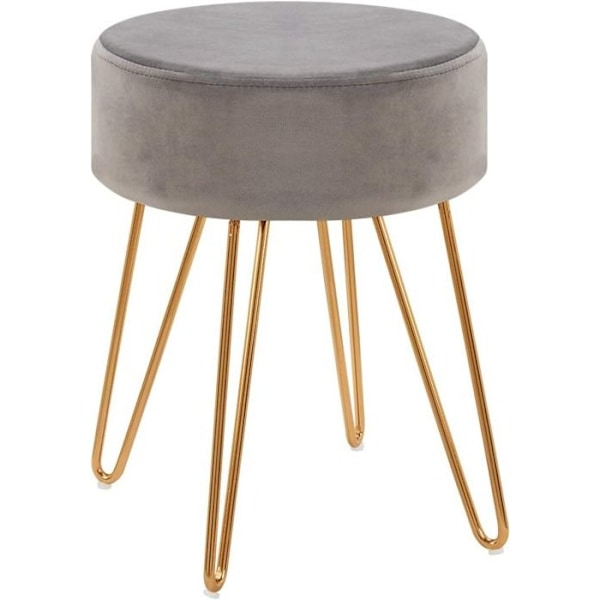 Sammetsfåtölj i grått tyg med ben i guldmetall 35 x 35 x 45