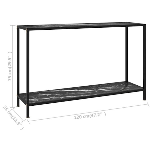Funktionsdygtig konsolbord i stil 120 x 35 x 75 cm, hærdet glas med sort marmorudseende og stål DEC032105 Svart