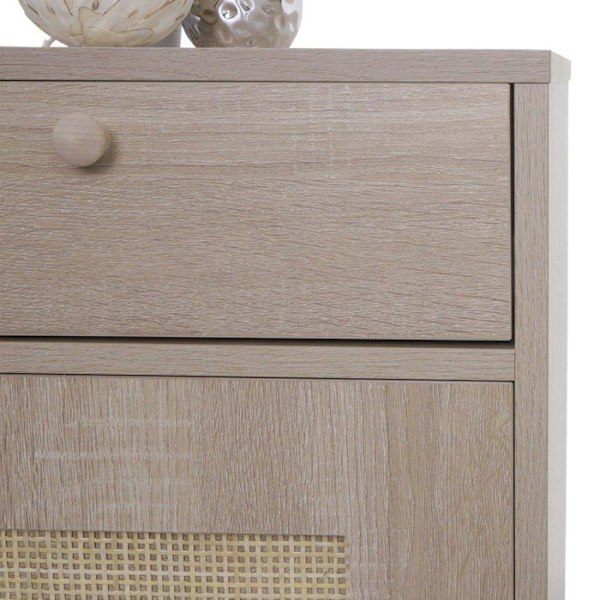 Aflastable, lavt bord, natbord, opbevaringsrum med skuffe, kubu rattan, MDF-look, eg 04_0008504 Flerfärgad