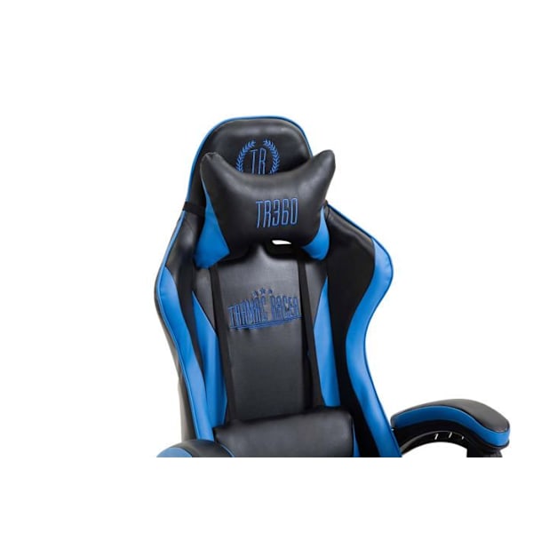 Kantstol med teleskopisk fodstøtte, sporty gamer-design i sort/blå PVC og plast 10_0002507 Blå