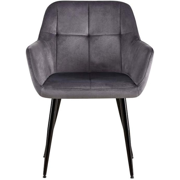 Set med 2 retro design matsalsstolar med dekorativa sömmar i rutor, sits i grå sammet 10_0001534 Grå