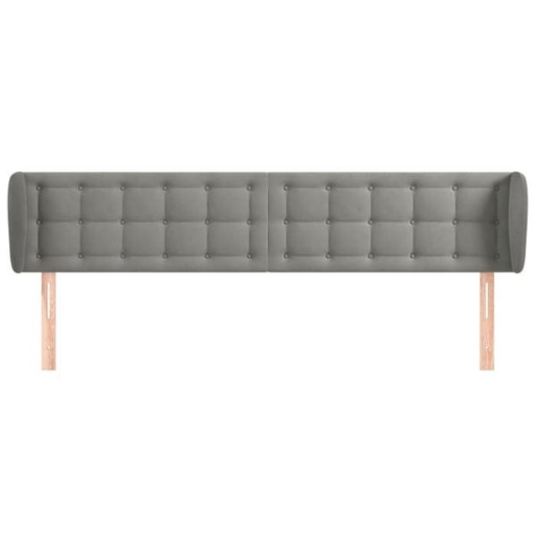 Hovedgærde til seng til soveværelse, polstret møbel med sidekant, 163 x 23 x 78/88 cm, lysegrå fløjl