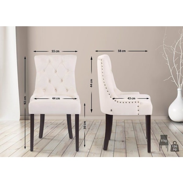 Spisestol x1 antik design med fløjl i cremefarve og 4 ben i brunt træ 10_0001933 kastanj