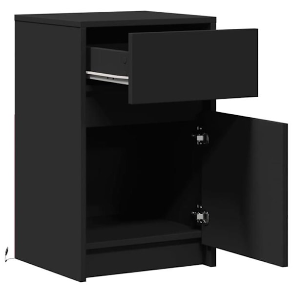 Nattbord med LED-lys, skuff og rum med dør 38 x 34 x 61 cm, sort ingeniørtræ DEC032784 kastanj