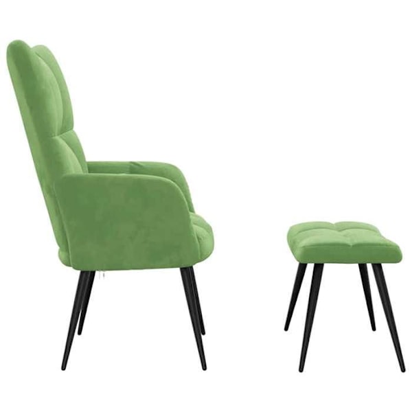 Moderne design loungestol sofa med fodskammel i lys grøn fløjl DEC026627 Grön