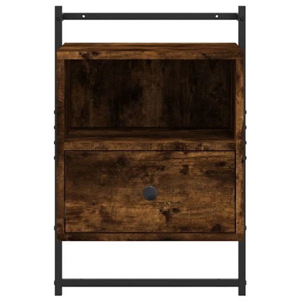 Sæt med 2 vægmonterede natborde med skuffe og rum 40 x 30 x 61 cm i brunt ingeniørtræ og metal DEC034153 kastanj