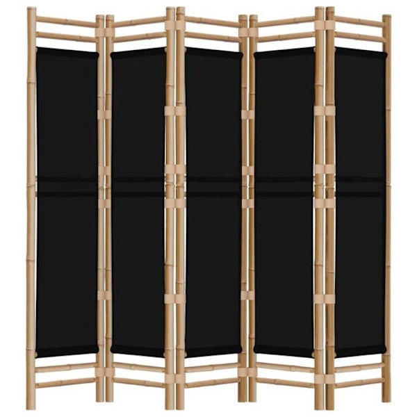 Paravent separator för rum vikbar vägg 5 paneler 200 cm bambu och svart tyg DEC031192 Svart